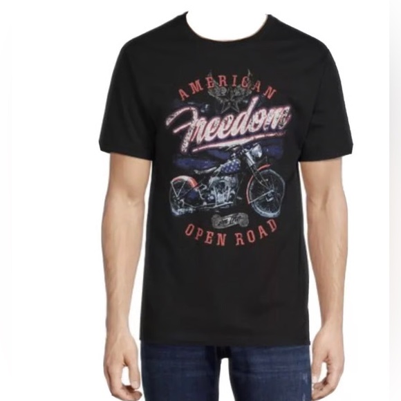 Celebrate Patriotic Other - 🖤 💛Black 'Freedom' Motorcycle Graphic Short-Sleeve Tee